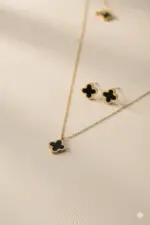 Lucky Four-Leaf Gold Clover Necklace and Earrings Set - Image 4