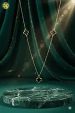 Lucky Four-Leaf Gold Clover Necklace and Earrings Set - Image 5